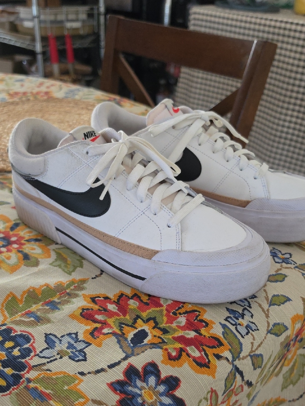 Nike White Black & Tan Platform Sneakers